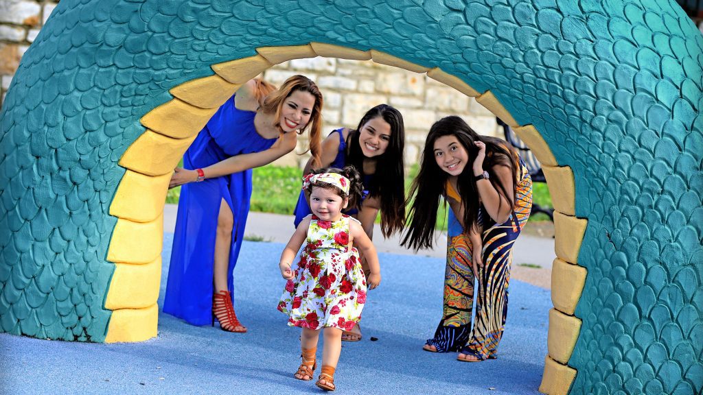 Girls dressed up in the park